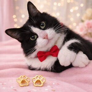 18K Gold Plated Paw Print Stud Earrings Stainless Steel Hypoallergenic Dog Cat